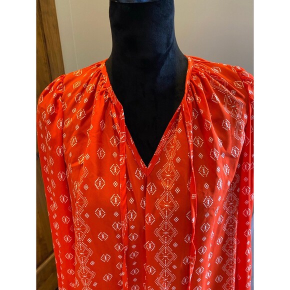 Womens Flowy Boho Size Medium Sheer Orange Long Sleeve Blouse - Picture 2 of 9